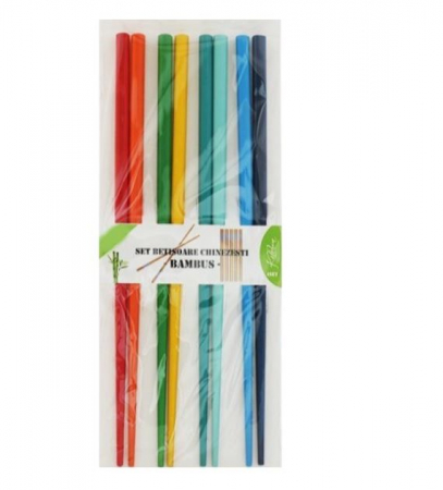 Bucatarie si servire - Set 8 betisoare chinezesti, chopsticks, din bambus, colorate, 23 cm