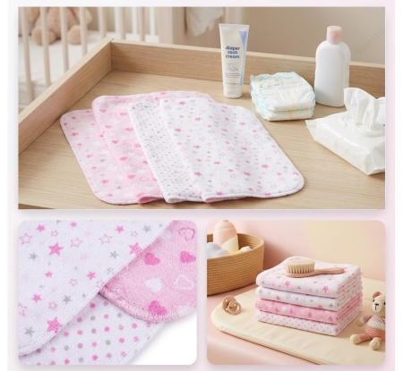 Set 8 buc prosop bebe, model cu stelute si inimioare, Roz/Alb, 25x25 cm, 80% Bumbac / 20% Poliester [2]