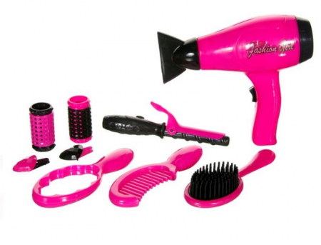 Jocuri si jucarii interactive - Set de joaca coafor, roz, 9 piese