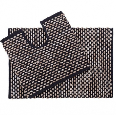 Baie - Set covorase de baie pufoase, model in relief, 80x50 cm, 50x45 cm, negru-bej