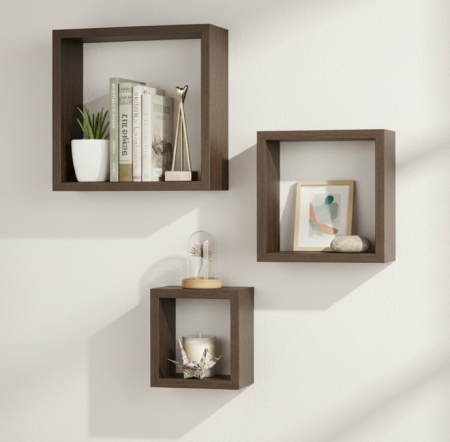 Toate produsele - Set de 3 polite suspedate in forma de cub, wenge