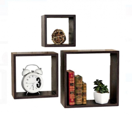 Mobilier mic - Set de 3 polite suspedate in forma de cub, wenge
