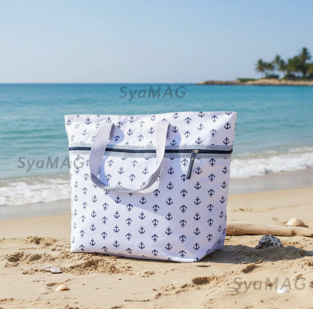 Set geanta de plaja cu portfard, model cu ancore, 59x22x37 cm [2]