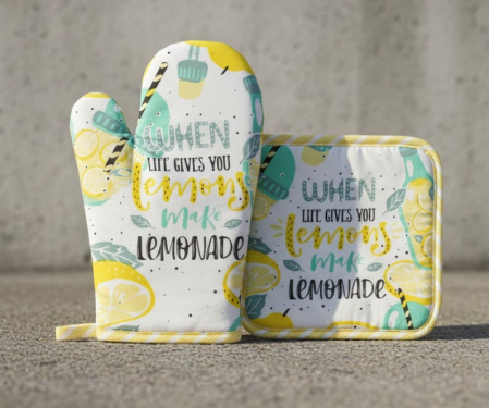 Set manusa si servet termic, pentru bucatarie, bumbac/poliester, model verde/galben [5]