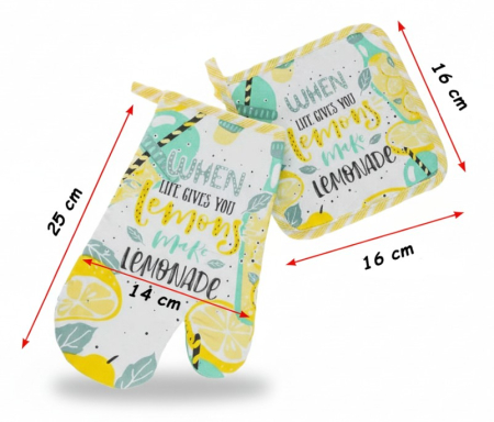 Set manusa si servet termic, pentru bucatarie, bumbac/poliester, model verde/galben [4]