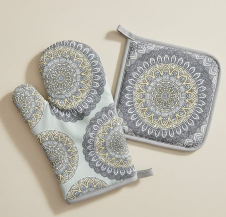 Toate produsele - Set manusa si servet termic, pentru bucatarie, bumbac/poliester, gri, model mandala