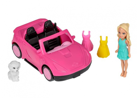 Jocuri si jucarii interactive - Set papusa mini cu masina si accesorii