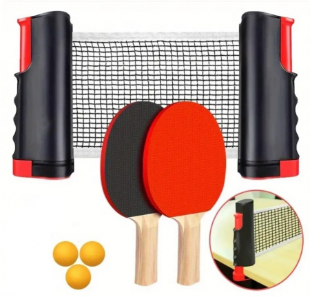 Sport & Timp liber - Set Ping Pong, 2 palete, fileu retratabil, 3 mingii