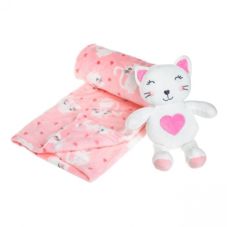 Toate produsele - Set pisica de plus si paturica roz, 100x75 cm
