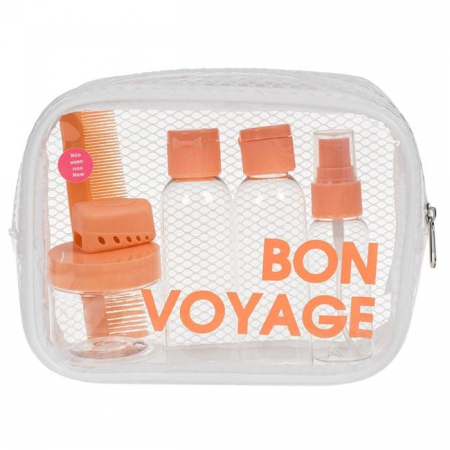 Organizare cosmetice si bijuterii - Set recipiente calatorie pentru cosmetice cu portfard, 6 bucati