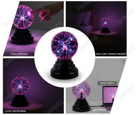 Sfera LED cu efect 3D electric, activare clasica prin buton on/off sau activare prin atingere, diametrul sferei 10 cm, inaltime 14 cm, functioneaza cu 4 baterii tip AAA sau cablu USB [0]