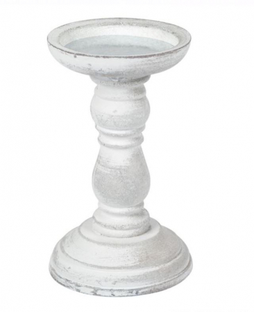 Flori artificiale si decoratiuni - Sfesnic pentru lumanari alb,din lemn, 17x10.5 cm