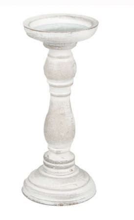 Flori artificiale si decoratiuni - Sfesnic pentru lumanari alb, din lemn, 10x24 cm