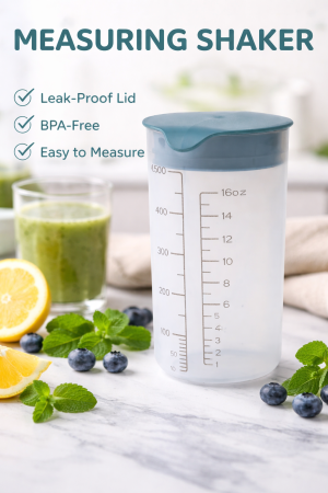 Bucatarie si servire - Shaker gradat cu capac,  din plastic, 500 ml, 15x9 cm