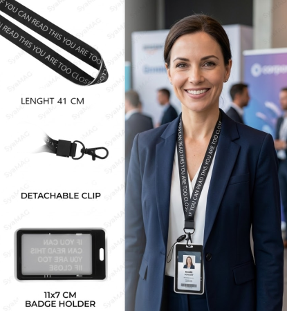 Snur negru cu ecuson, pentru legitimatie 11x7 cm, cu clips detasabil, lungime snur 41 cm [1]