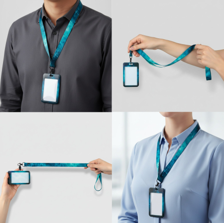 Snur turcoaz, tip breloc pentru chei, include ecuson pentru legitimatie, 55 cm [1]