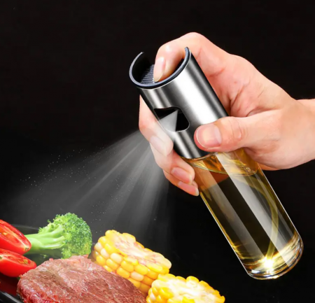 Bucatarie si servire - Sticla cu pulverizator pentru ulei, transparenta, cu capac metalic, 100 ml