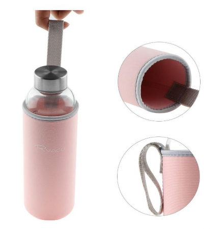 Articole fitness - Sticla de apa, cu husa textila, roz, 400 ml