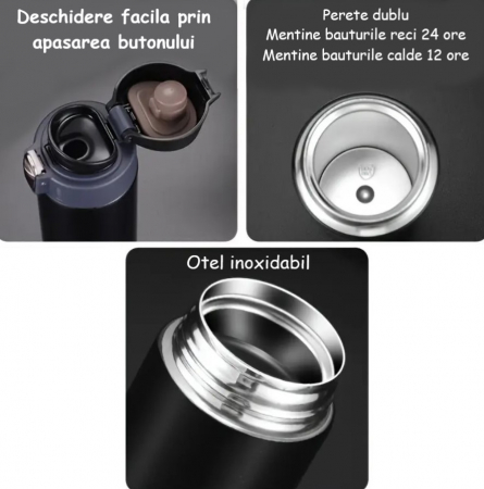 Sticla din otel inoxidabil, termos, pereti dublu izolati, gri, 450 ml [1]