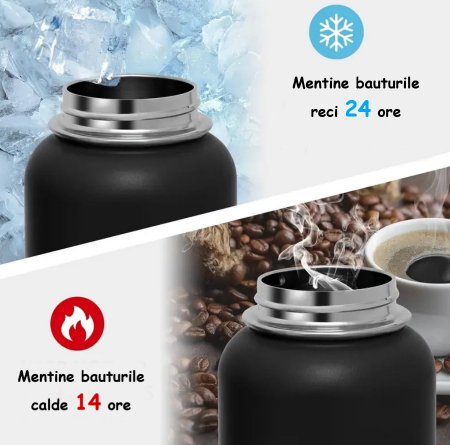 Sticla premium, termos, otel inoxidabil, pereti tripli, 1 Litru, cu capac si inel de agatare [1]