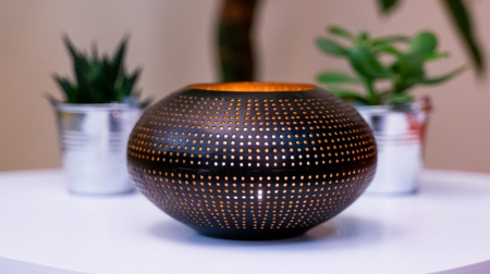 Flori artificiale si decoratiuni - Suport de lumanari oval negru/auriu, 14x7 cm