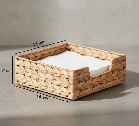 Suport decorativ impletit, fibre lemn, cadru metalic, 18x18x7 cm, pentru servetele, organizare bucatarie, baie, birou, hol sau camera de zi [3]