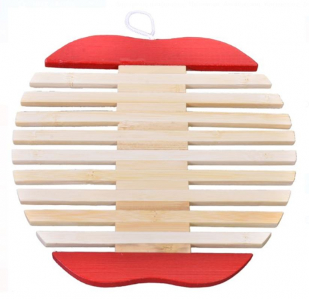 Bucatarie si servire - Suport din lemn pentru cratite, forma de mar, 18 cm