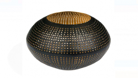 Flori artificiale si decoratiuni - Suport metalic pentru lumanari negru-auriu, 14x7cm