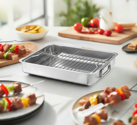 Bucatarie si servire - Tava cu gratar din inox, pentru cuptor,  40x32x7 cm