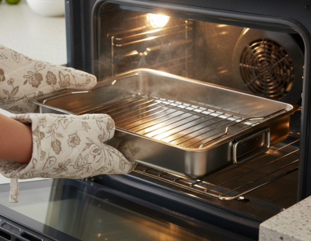 Tava din inox cu gratar, pentru cuptor – gatire uniforma, mai sanatos, mai curat,  40x32x7 cm [3]