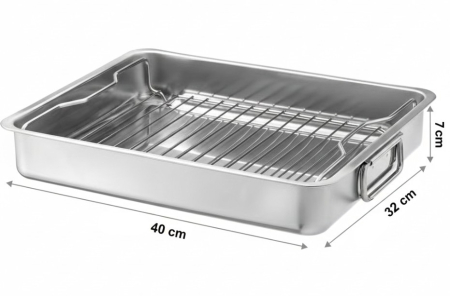 Tava din inox cu gratar, pentru cuptor – gatire uniforma, mai sanatos, mai curat,  40x32x7 cm [4]
