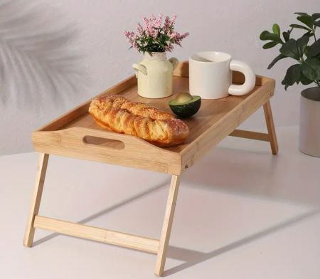 Mobilier mic - Masuta pliabila din bambus, cu picioare reglabile, 50x29.5x22 cm