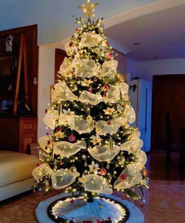 Toate produsele - Tesatura decorativa de Craciun, pentru brad, aurie, 200x67 cm