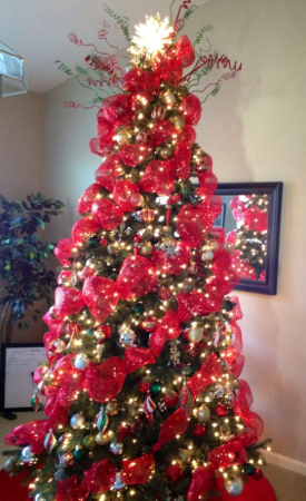 Toate produsele - Tesatura decorativa de Craciun, pentru brad, rosie, 200x67 cm