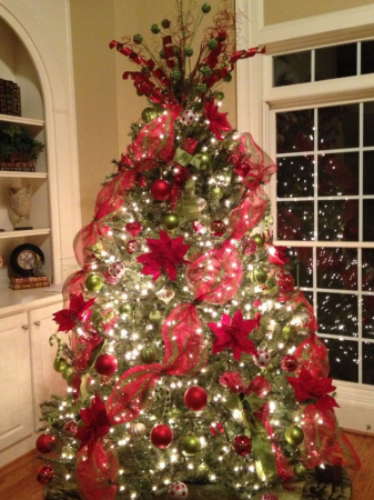 Tesatura decorativa de Craciun, pentru brad, rosie, 200x67 cm [3]