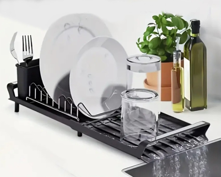 Bucatarie si servire - Uscator vase si tacamuri, extensibil 28-47 cm, sistem de scurgere inteligent