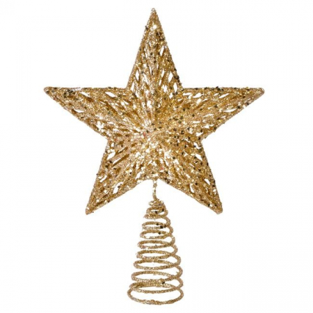 Varf de brad 3D, Stea perforata, sclipici auriu,  33cm [1]