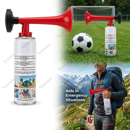 Accesorii sportive - Goarna avertizare, aer comprimat 300ml, spray cu sonor puternic pentru semnalizare si siguranta, drumetii, camping, alpinism sau zone cu ursi, produs portabil pentru suporteri pe stadion tip vuvuzela