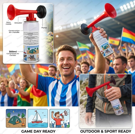 Goarna avertizare, aer comprimat 300ml, spray cu sonor puternic pentru semnalizare si siguranta, drumetii, camping, alpinism sau zone cu ursi, produs portabil pentru suporteri pe stadion tip vuvuzela [1]
