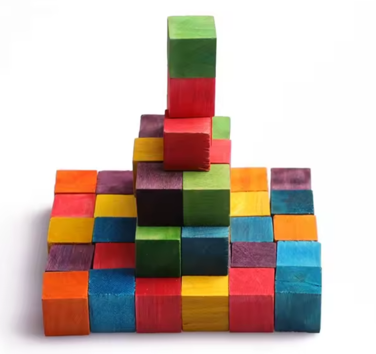 Cuburi Know Set 49 cuburi colorate din lemn, 15x15x15 mm | SyaMAG