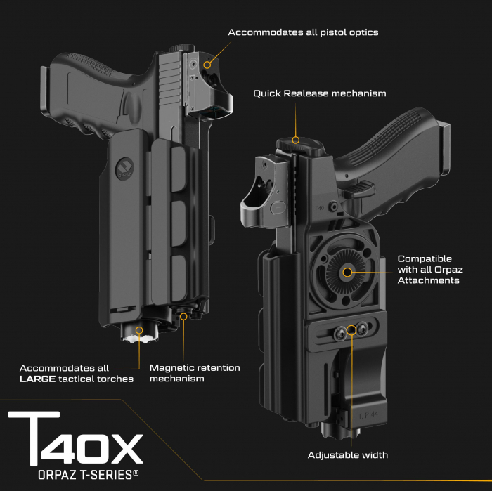 Toc T40XS pentru Glock 17, 19 cu lanterna pana la 2,54cm , OWB , Level II Retention [3]