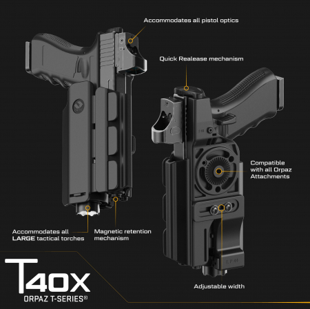 Toc T40XS pentru Glock 17, 19 cu lanterna pana la 2,54cm , OWB , Level II Retention [2]