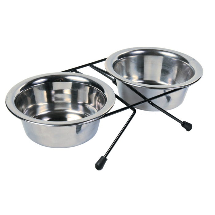 Set 2 buc Castron Inox In Suport 1.8 l 20 cm 24833, Trixie