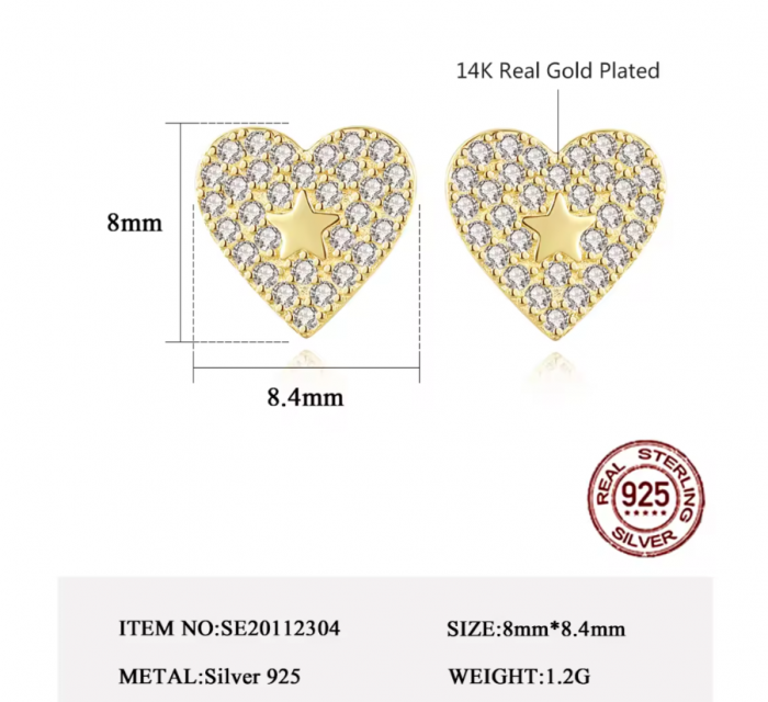 Cercei argint placat cu aur Heart and Star [2]