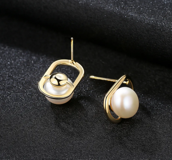 Cercei argint placat cu aur Oval Pearl [2]