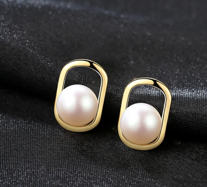 Cercei argint placat cu aur Oval Pearl [1]