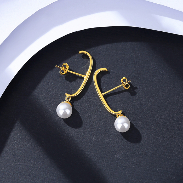 Cercei argint placat cu aur Pearl Drop [5]