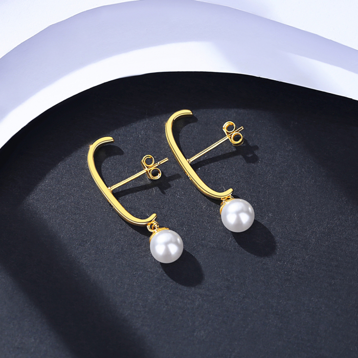 Cercei argint placat cu aur Pearl Drop [4]