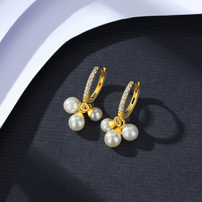 Cercei argint placat cu aur Pearl Hoop [4]