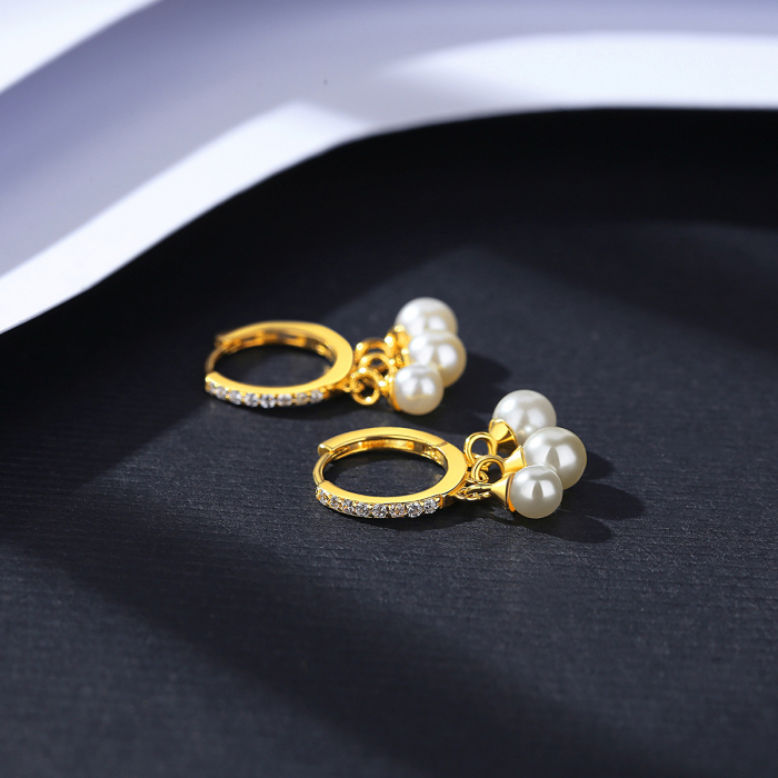 Cercei argint placat cu aur Pearl Hoop [3]